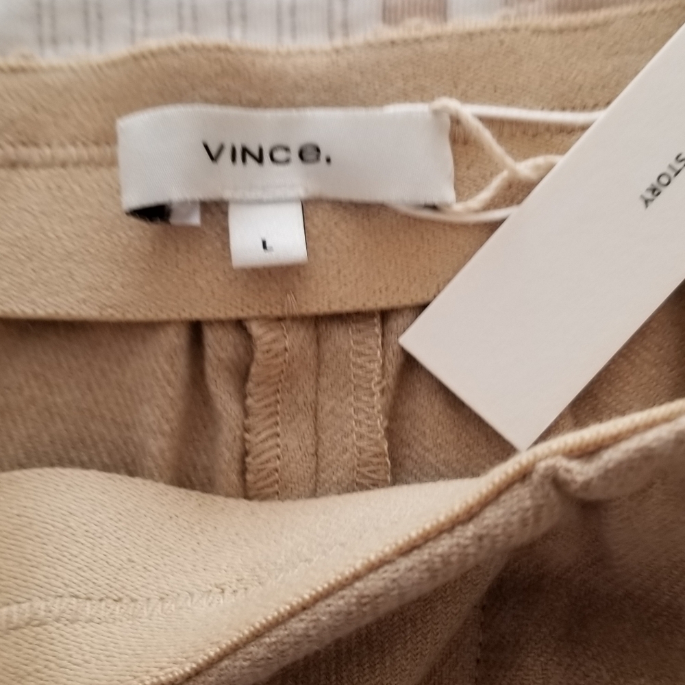 VINCE Front Pleated Wide Leg Elastic Waistband Pants Size L Large Beige … - Picture 11 of 12